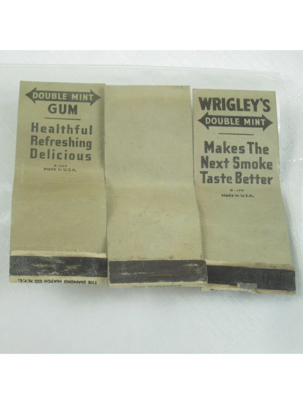 3 Vintage Matchbook Covers Wrigley's Double Mint & Fan Tan Chewing Gum Dayton OH